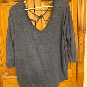 Maurices Charcoal Blue V-Neck 3/4 Sleeve Top with Back Strap
